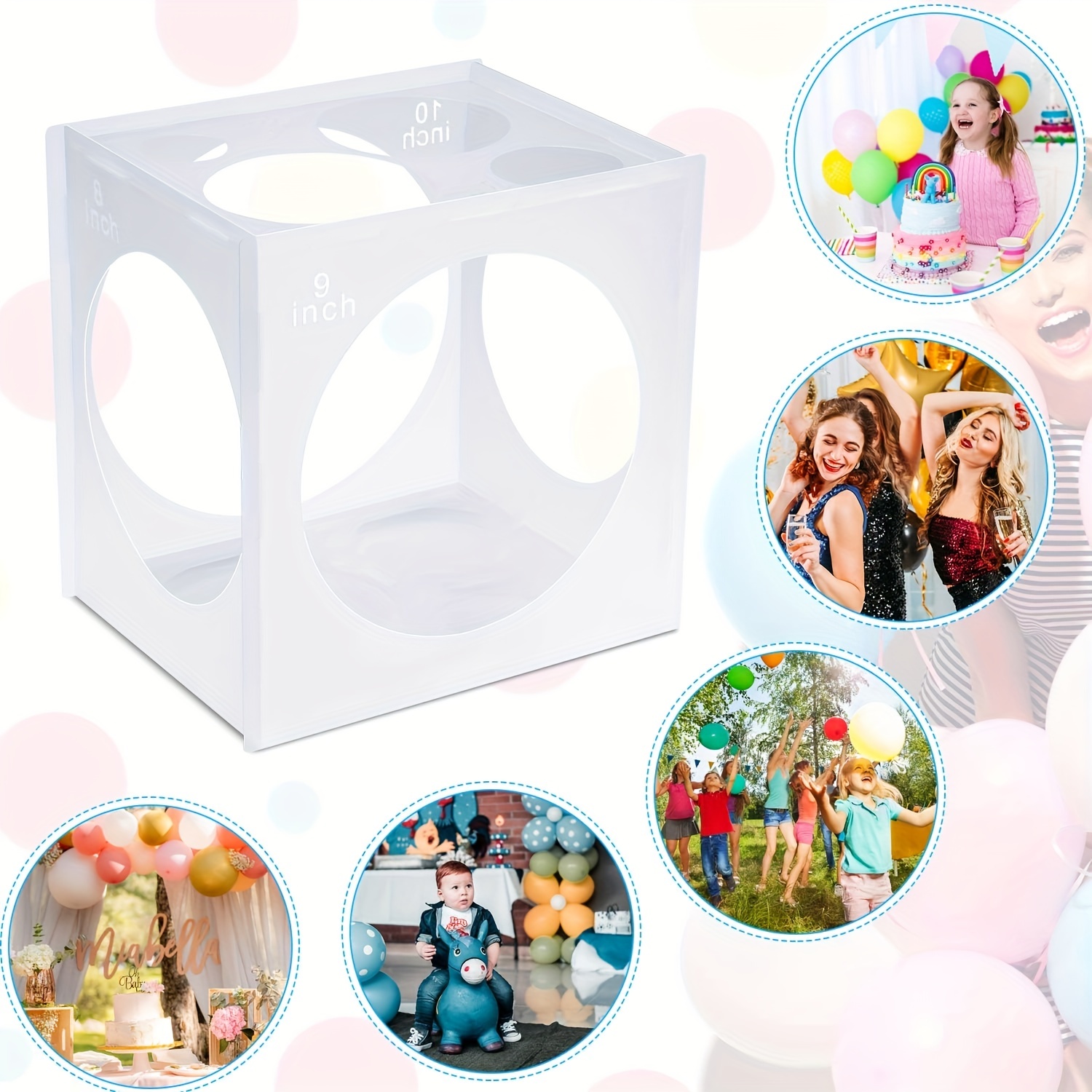 9 Sizes Collapsible Plastic Balloon Sizer Cube Box for Balloon Decorat