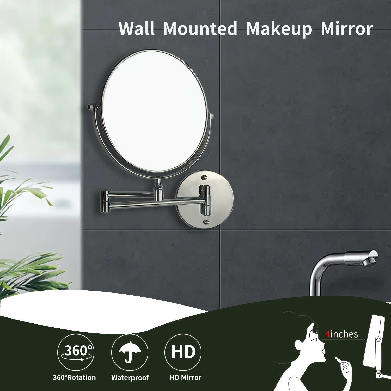  Espejo de maquillaje montado en la pared 10x, 8 pulgadas, espejo  de aumento de tocador de baño de doble cara, espejo de aumento con botón  táctil iluminado LED, espejos cosméticos 