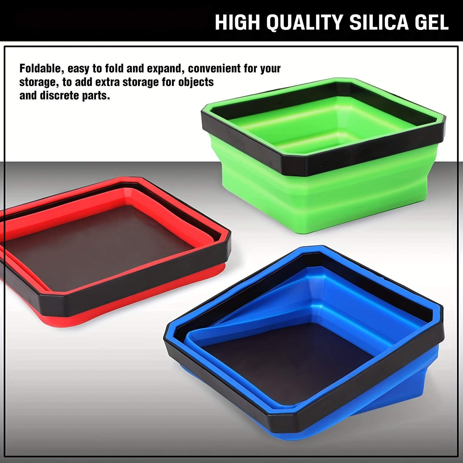 Plateau de pièces magnétique pliable carré en silicone pour petites pièces  et outils (vert)
