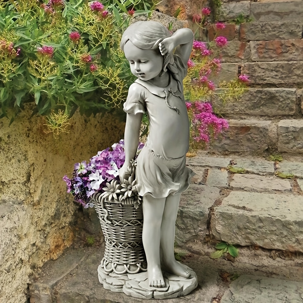 1pc Outdoor Girl And Boy Drinking Water Fountain Yard Art