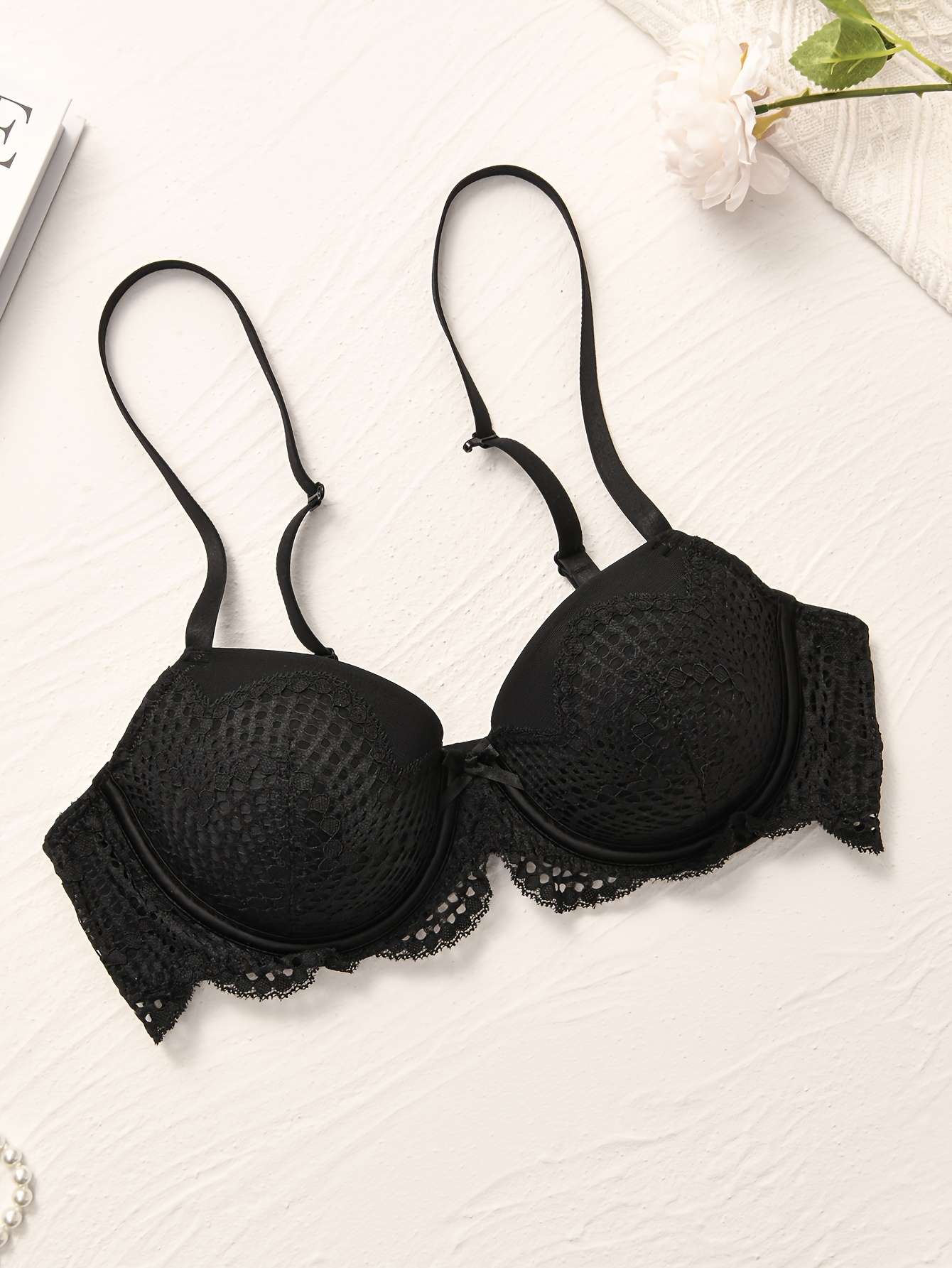 Hollow Lace Stitching Bras, Comfy Underwire Push Up Intimates Bra, Women's  Lingerie & Underwear