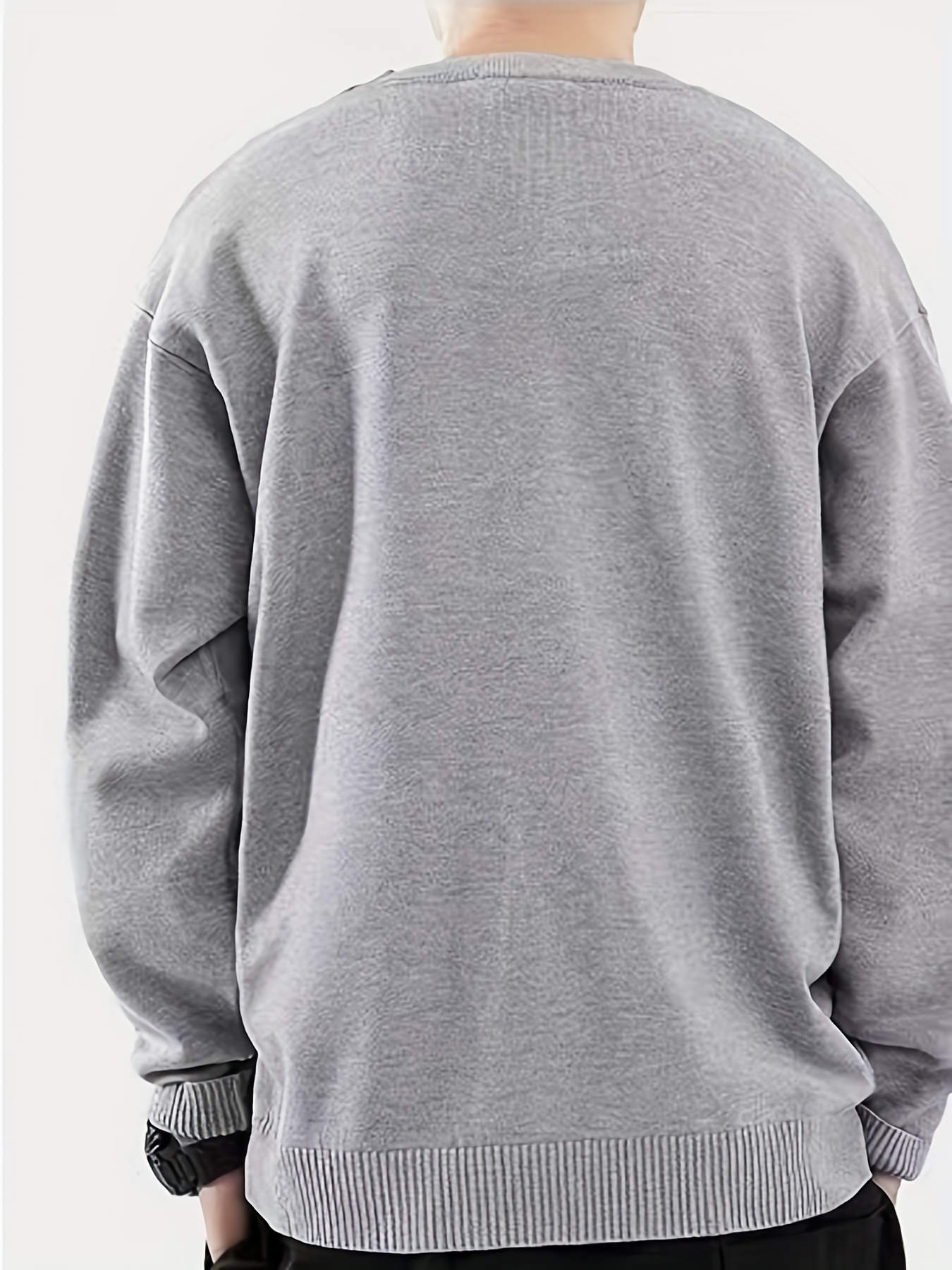 Men's Leaf & Letter Print Knitted Sweater Stretch Long Sleeve Top