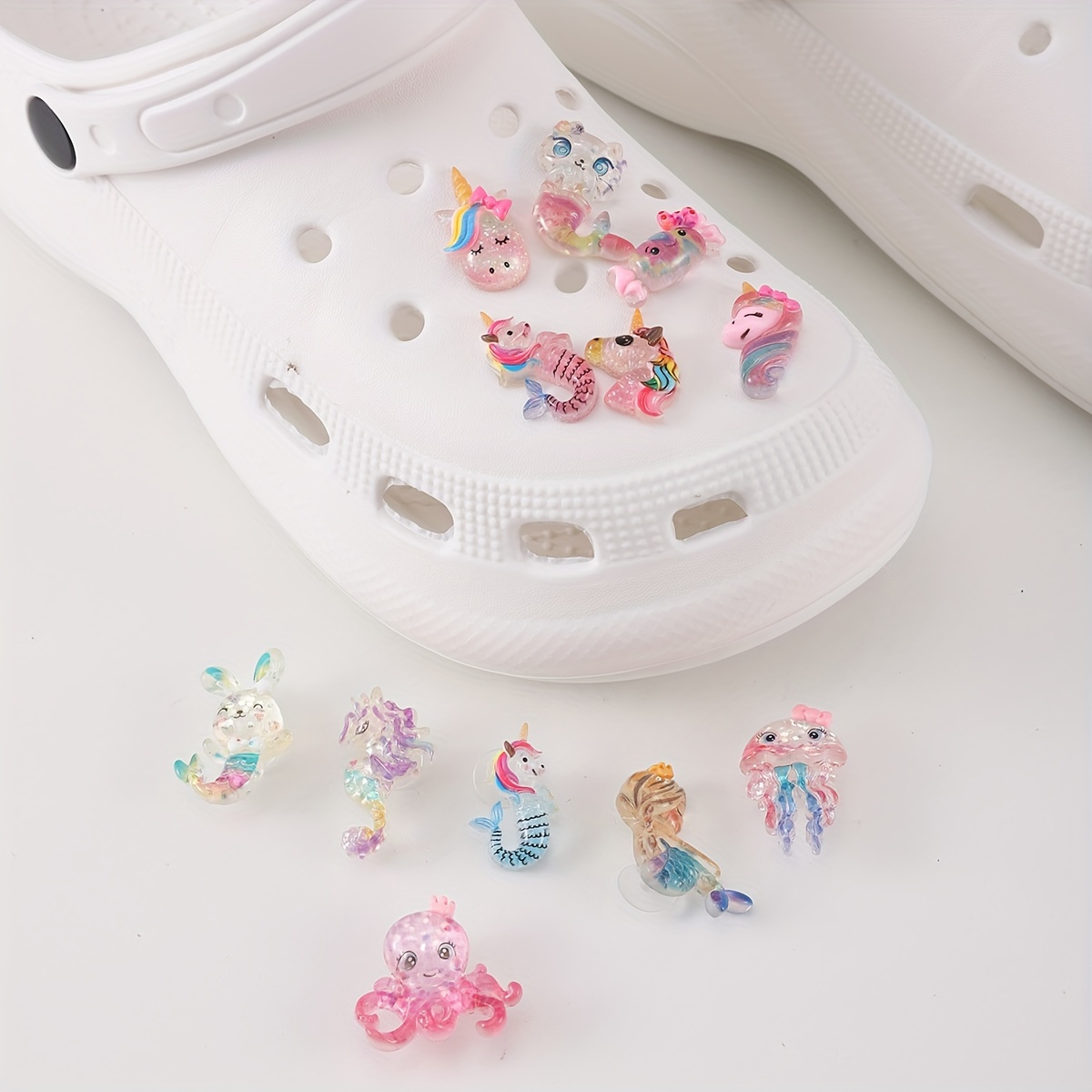 

12pcs Blue & Pink Ocean Series Shoes Charms For Clogs Sandals Decoration, Shoes Diy Accessories