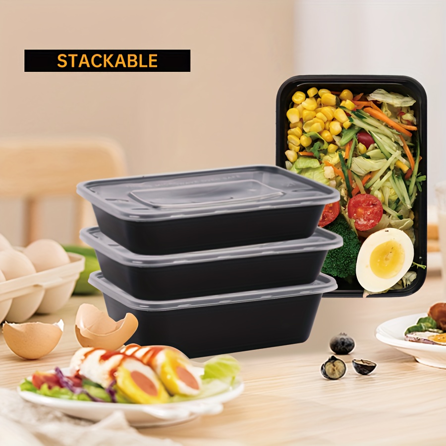 Plastic Black Bowls With Lids Round Food Storage Containers - Temu