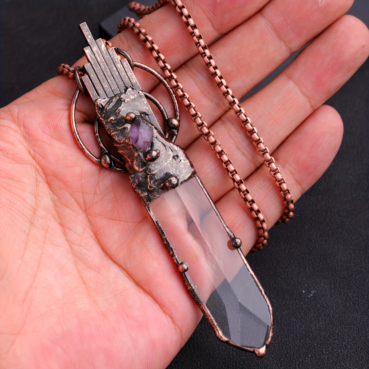 Natural Crystal Point Copper Wire wrap Pendant 