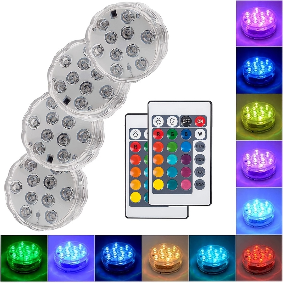 1 2 4pcs Submersible LED Lights Remote Control Battery Powered Waterproof Light For Pool