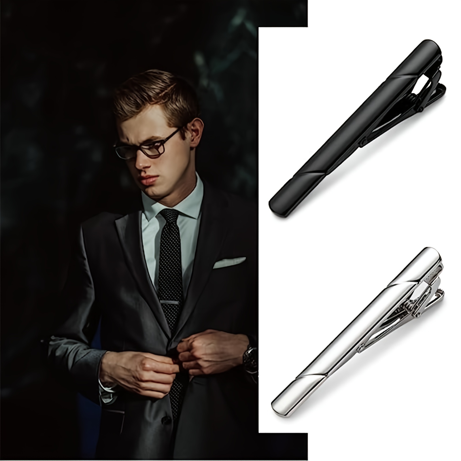 Comprar Corbatas para hombres Corbata a rayas plateadas Anillo de aleación  Corbata de seda con alfileres de corbata Accesorios formales para hombres