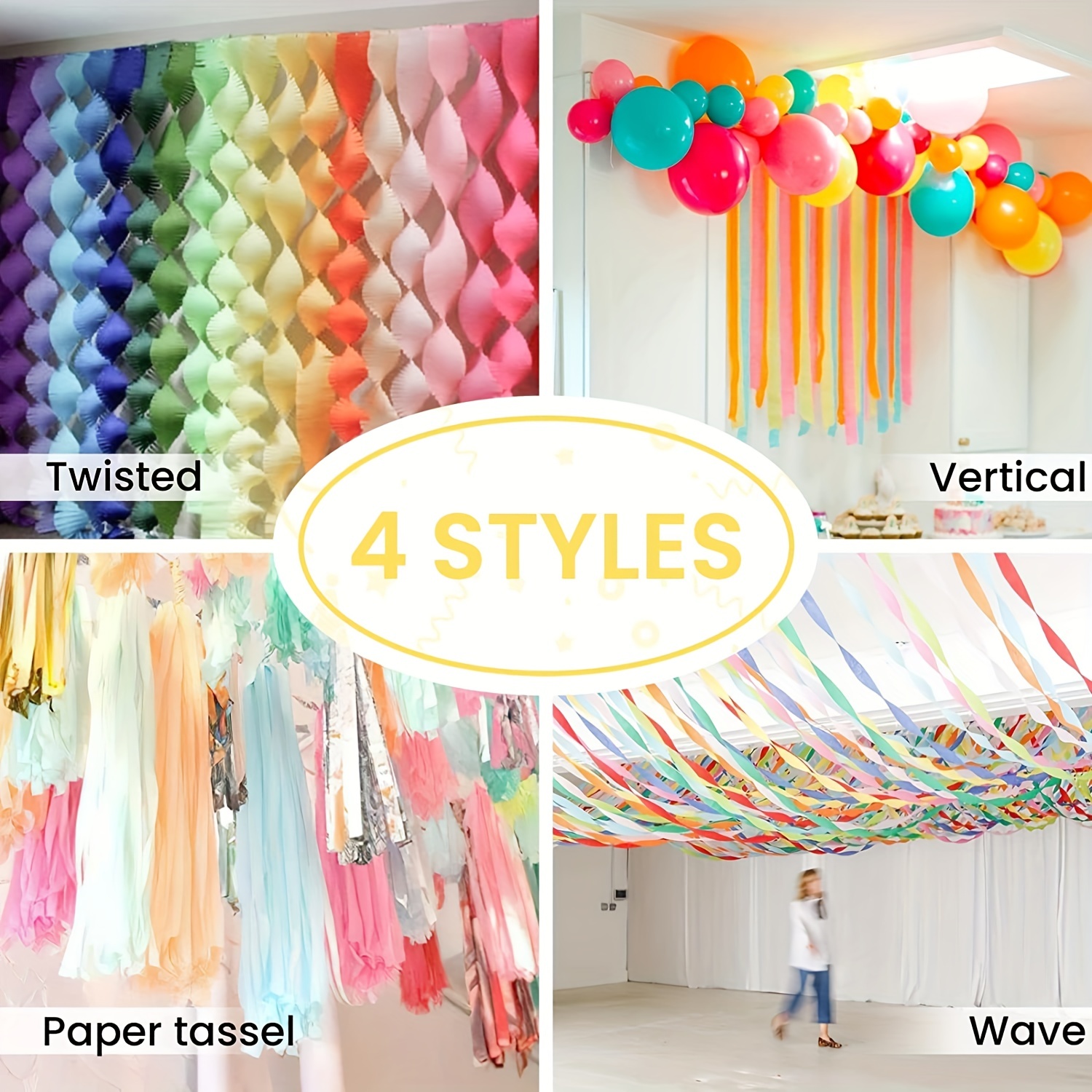 PartyWoo Crepe Paper Streamers 6 Rolls 492ft, Pack of Rainbow Color Party Streamers for Party Decorations, Birthday Decorations, Wedding Decorations