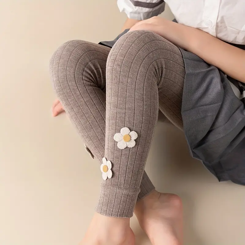 Rib Knit Slim Legging Pants Rayon Blend Flower Doll Stretch - Temu
