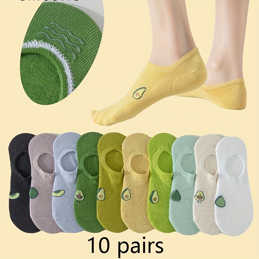 

10 Pairs Avocado Print Socks, Soft & Lightweight Low Cut Ankle Socks, Women's Stockings & Hosiery