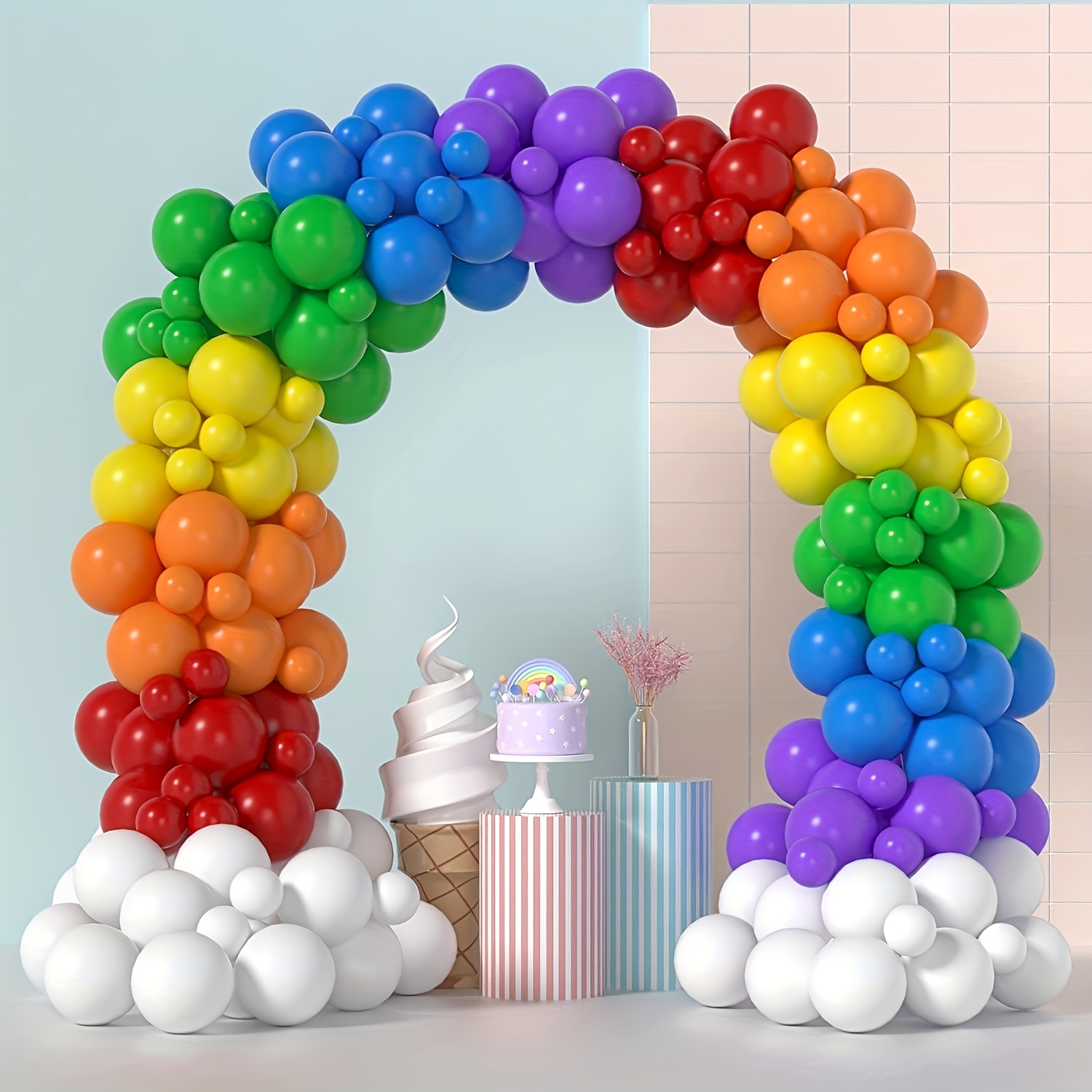 Table Balloon Arch Kit With Rainbow Balloons Ballon - Temu