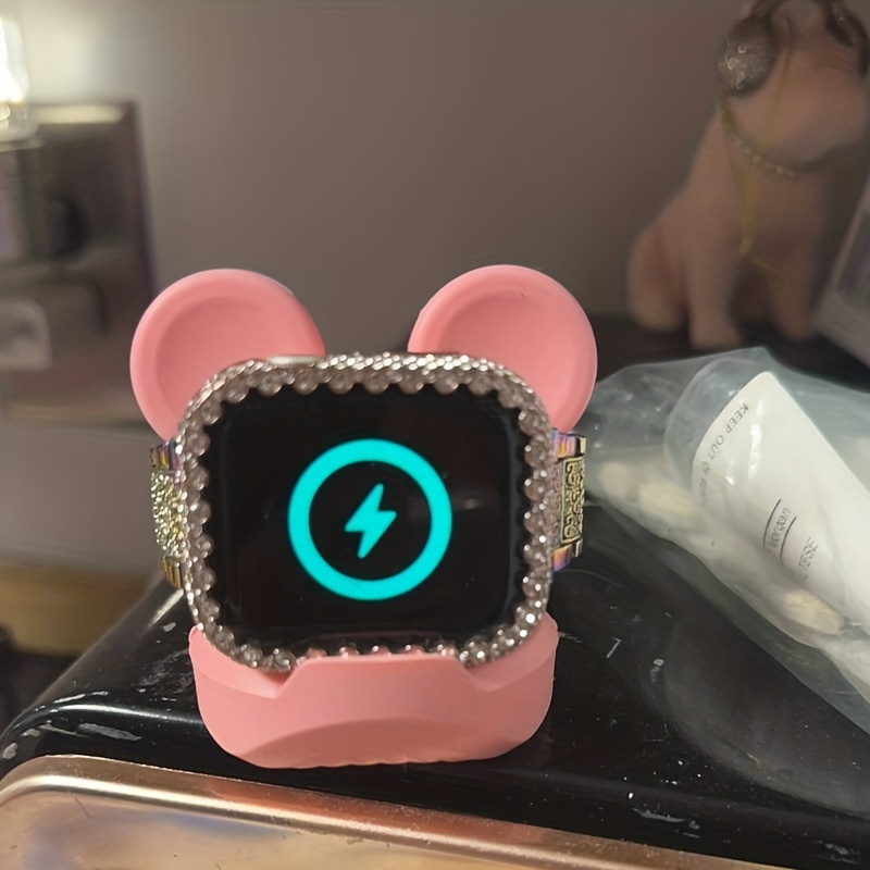 

Cute Premium Charger Stand For Iwatch - Compatible With All Series & Models - Ultra/se/8/7/6/5/4/3/2/1, Color Pink, Bear Shape