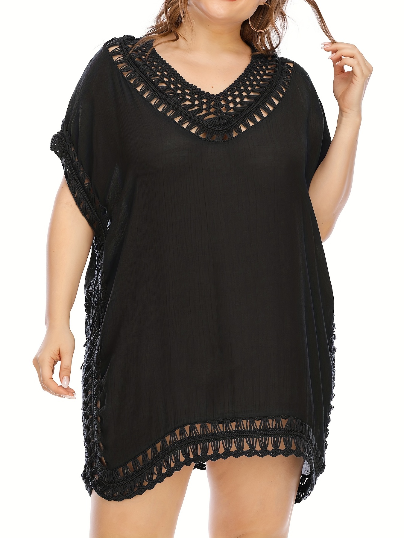 Women's Plus Size Cover Ups - Always For Me Cover Fish Net Jersey Cover  #4115X