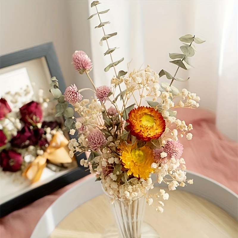 Dried Flower Bouquet Baby Breath Eucalyptus Roses Dry Flower - Temu