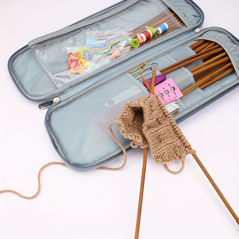 zippered Knitting Needle case w/ 10 sets needles: Straight, double point,  Circle