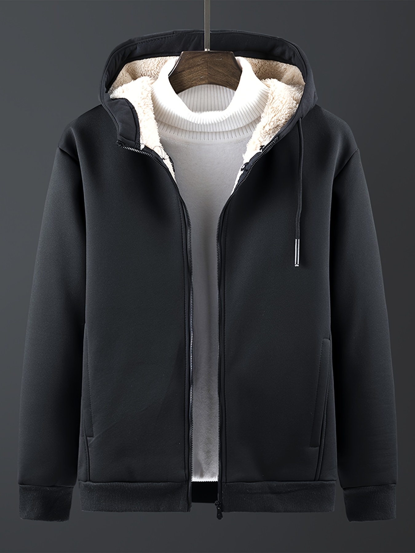 Solid Sherpa Lined Men's Fluffy Hooded Jacket Casual Polar - Temu