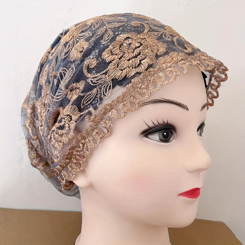 Rose Embroidery Lace Turban Cap Double Layer Beanie Ramadan Head Wrap Inner Hija