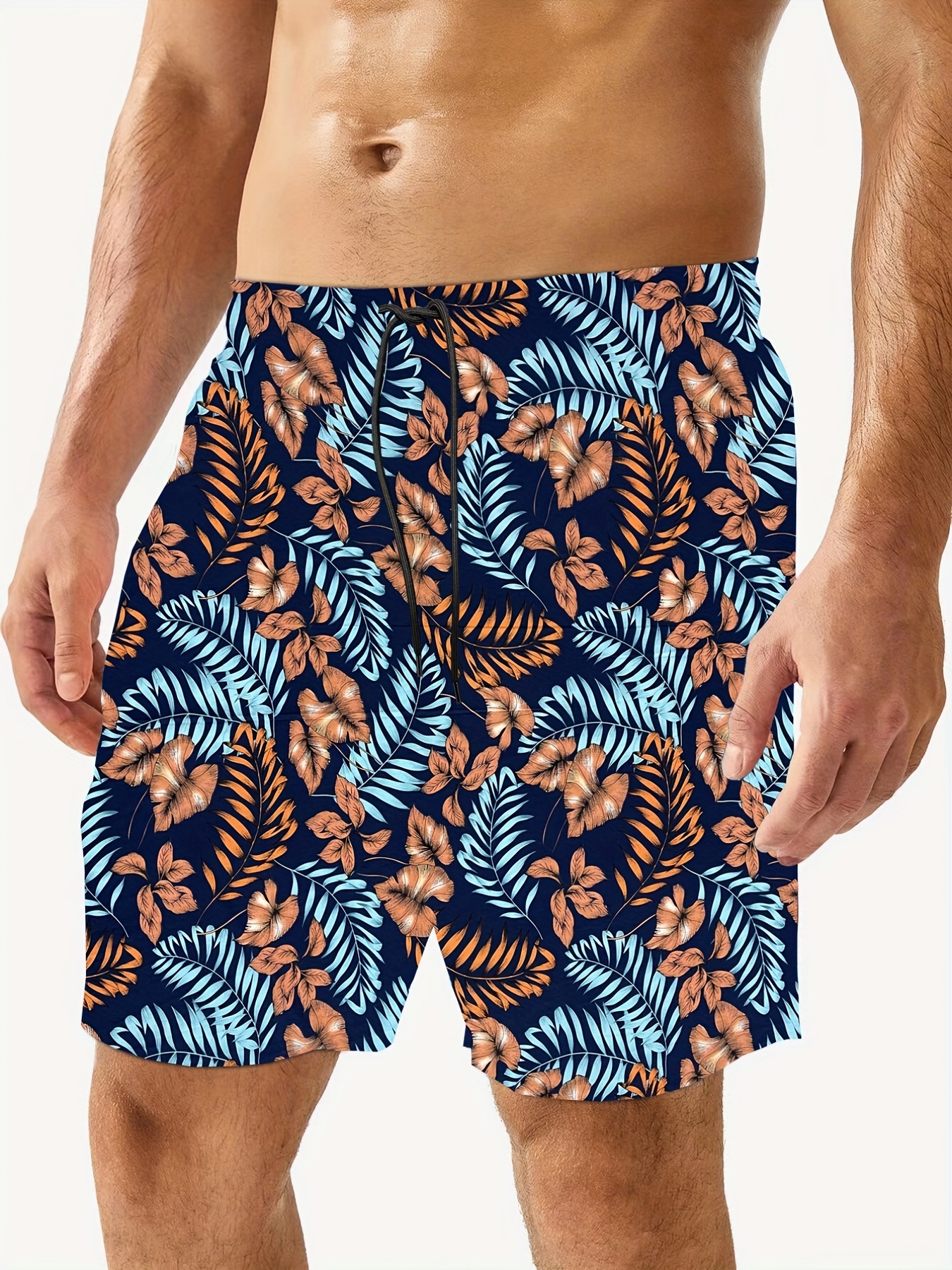 Men's Plus Size Flora Pattern Beach Pants Holiday Shorts, Elastic