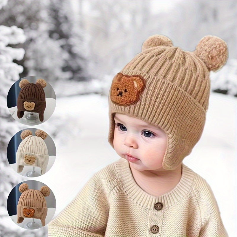 1pc Bonnet Tricoté D'hiver Pour Bébé Avec Oreilles D'ours En - Temu France
