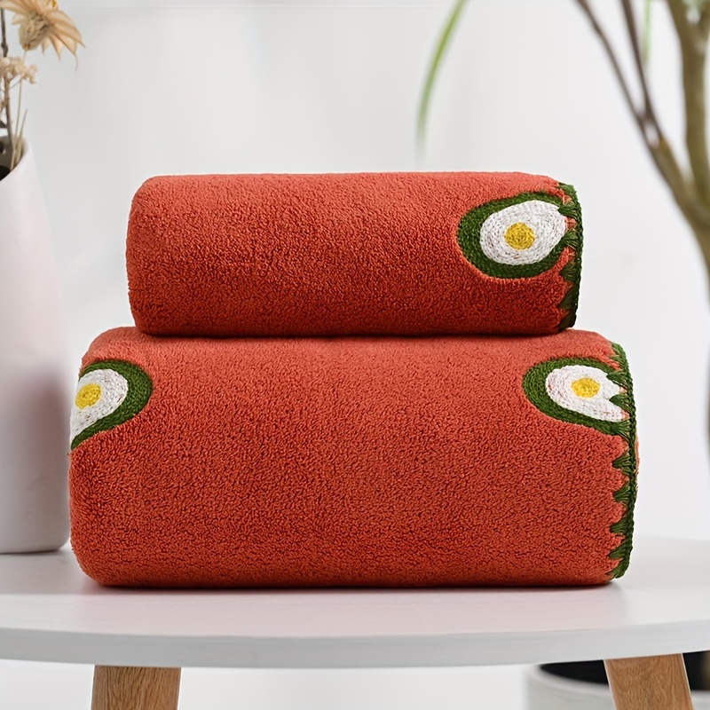 Red Coral Embroidered Bath Towel