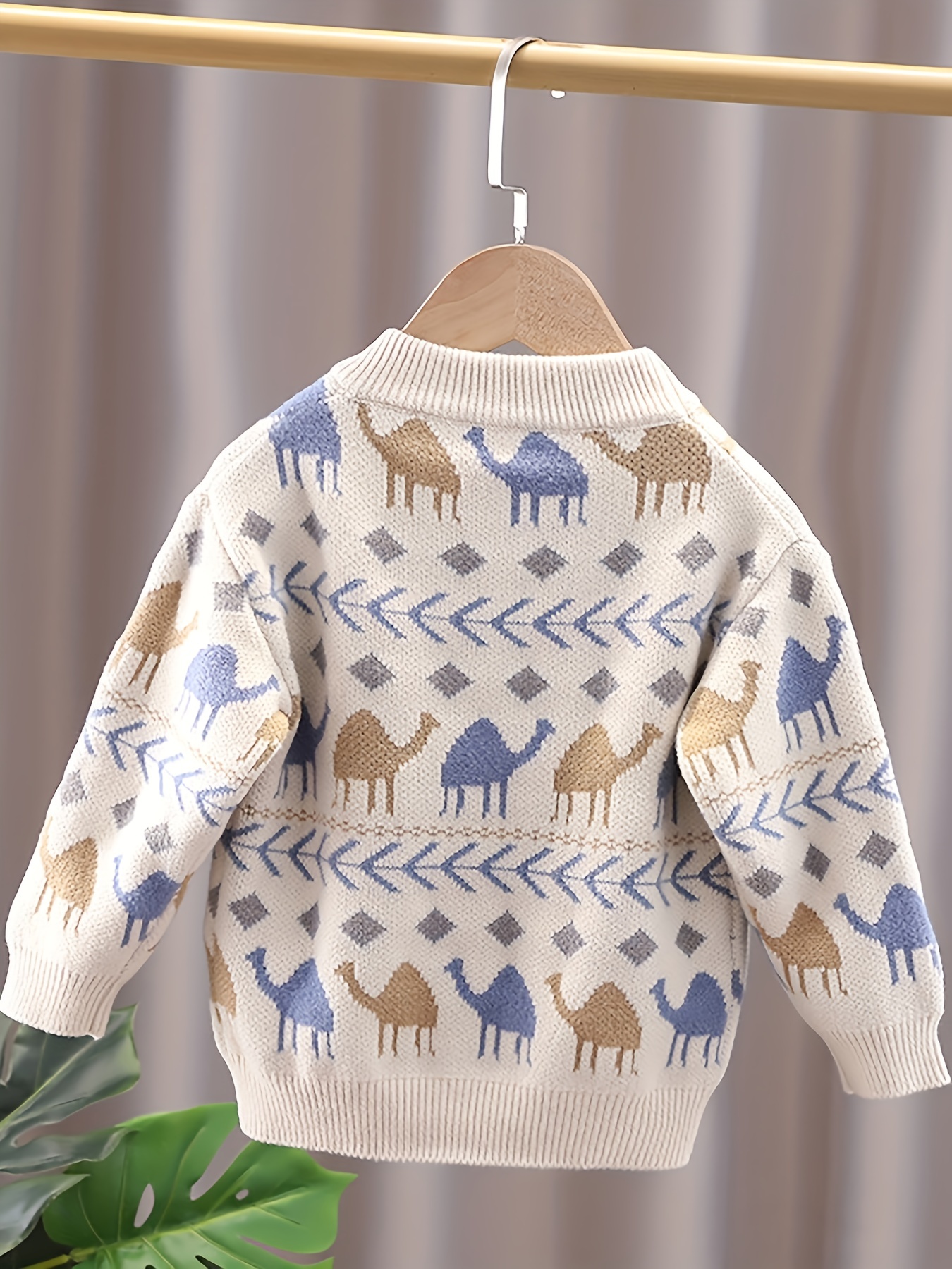 Kid s Cartoon Camel Pattern Sweater Cable Knit Pullover Casual Long Sleeve Top Boy s Clothes For Spring Fall Winter As Gift