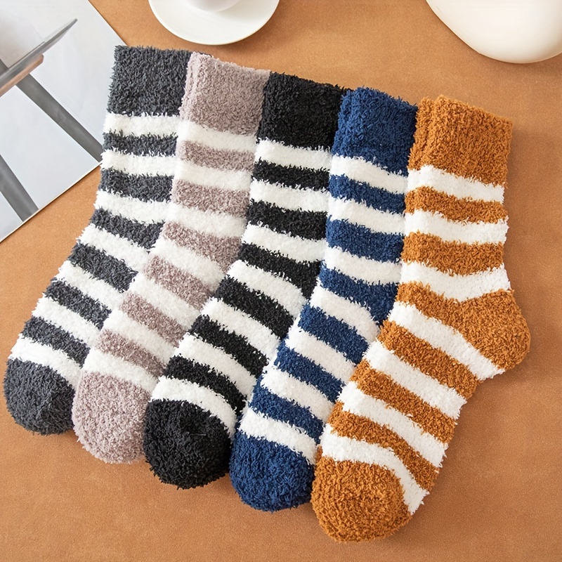 Striped Fuzzy Socks Comfy Warm Tube Socks Women's - Temu