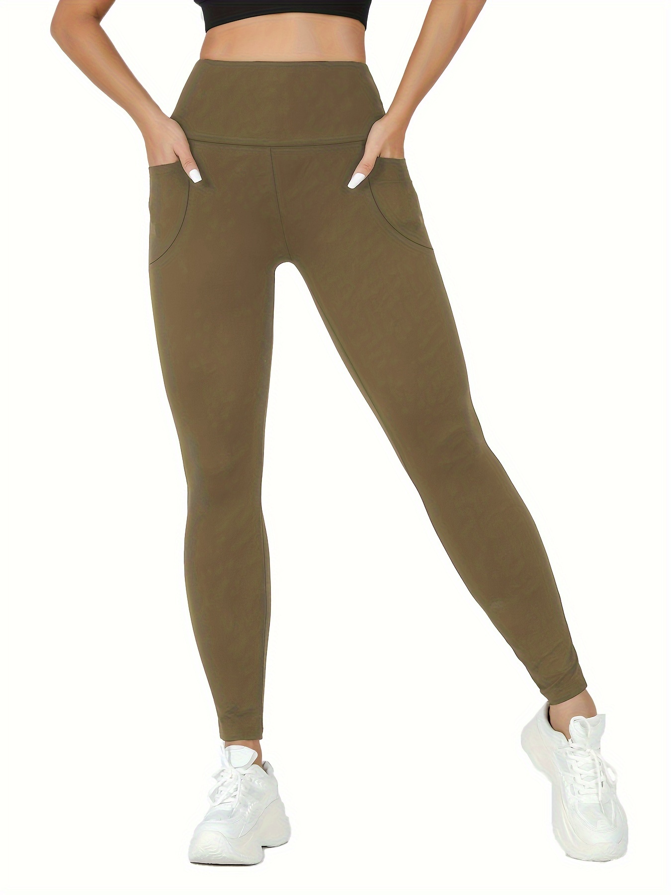 Tummy Tight Yoga Pants With Side Pockets, Sports Pants For Exercise, Gym,  Yoga Comfort, Fit (olive Green) Xl