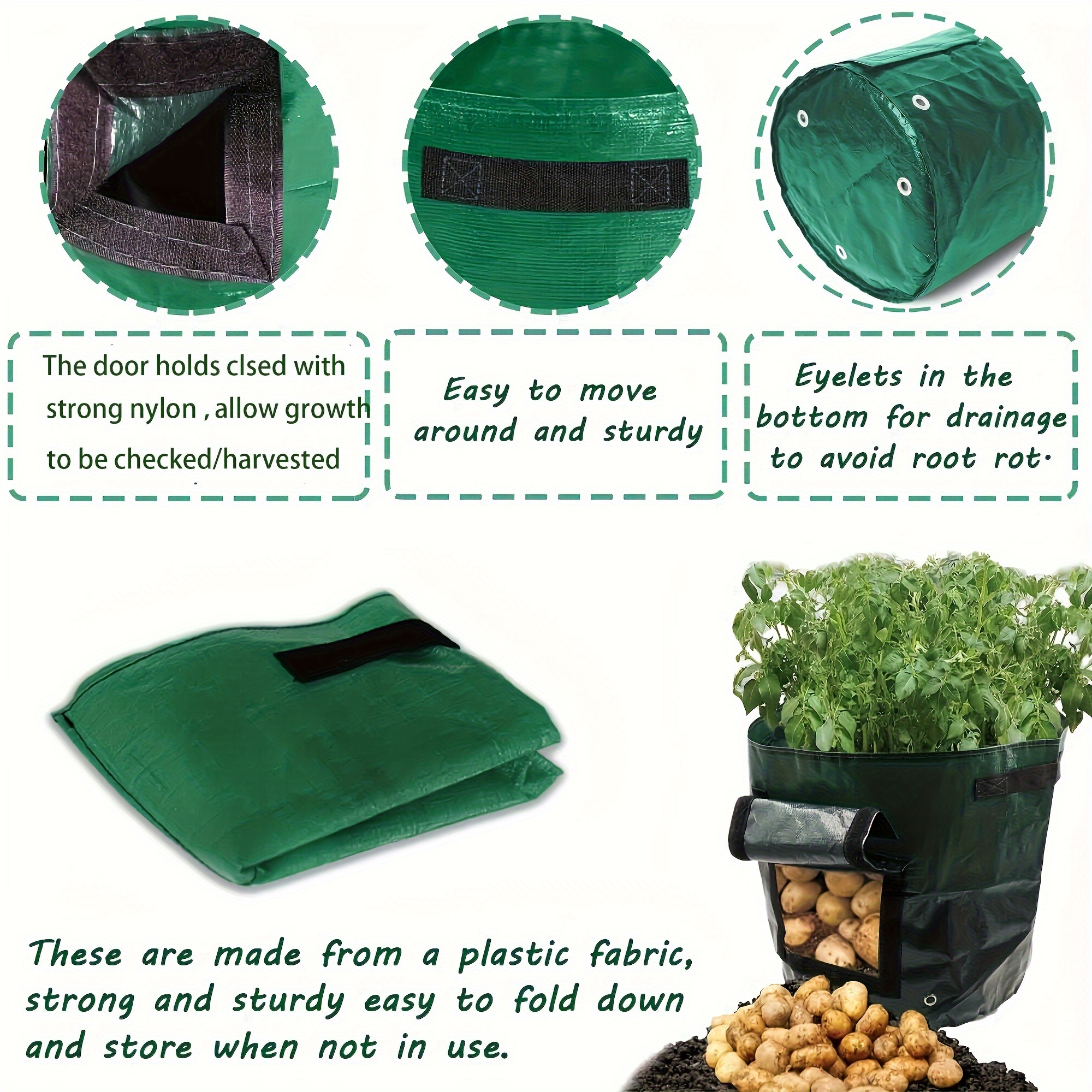 5-Pack 7 Gallon Potato Grow Bags, Fabric Pots with Handle and Roll-Up  Window, Bl