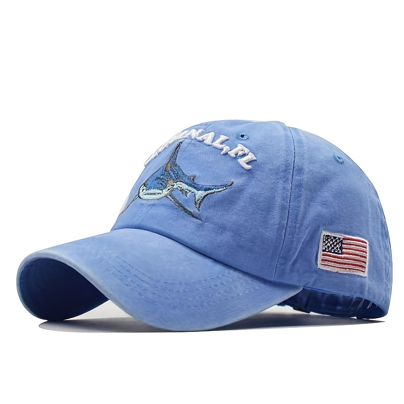 Florida Shark Embroidery Baseball Washed Distressed - Temu Canada