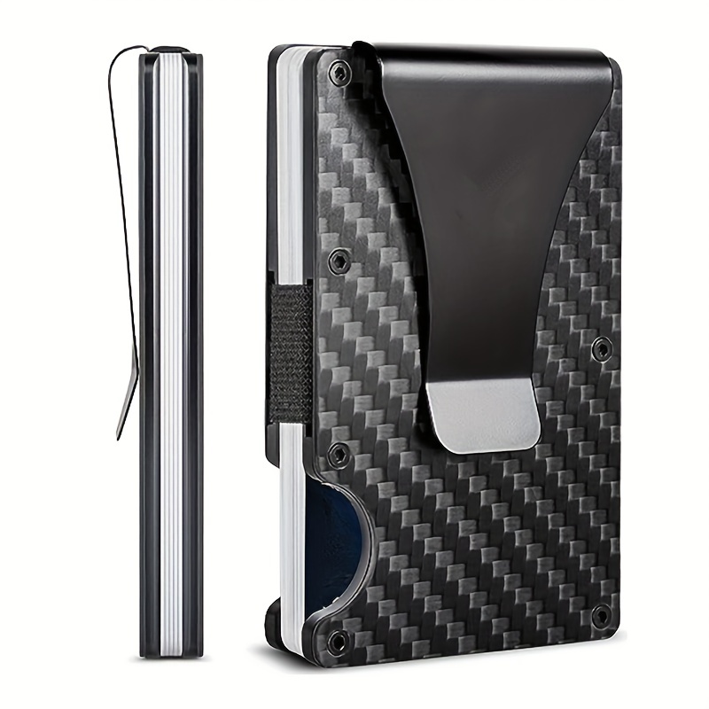 Men Rfid Blocking Slim Money Clip Carbon Fiber Credit Card Holder