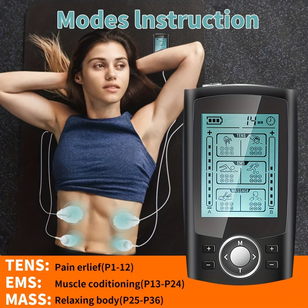 Belifu Dual Channel TENS EMS Unit with 12 Pads, 24 Modes Muscle Stimulator,  Electronic Pulse Massager Muscle Massager for Pain Relief Therapy