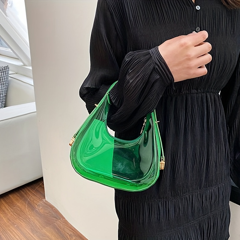 Mirror-colored Pure Color Baguette Bag, Fashionable Commuting Zipper  Underarm Bag, Women's Simple Shoulder Bag