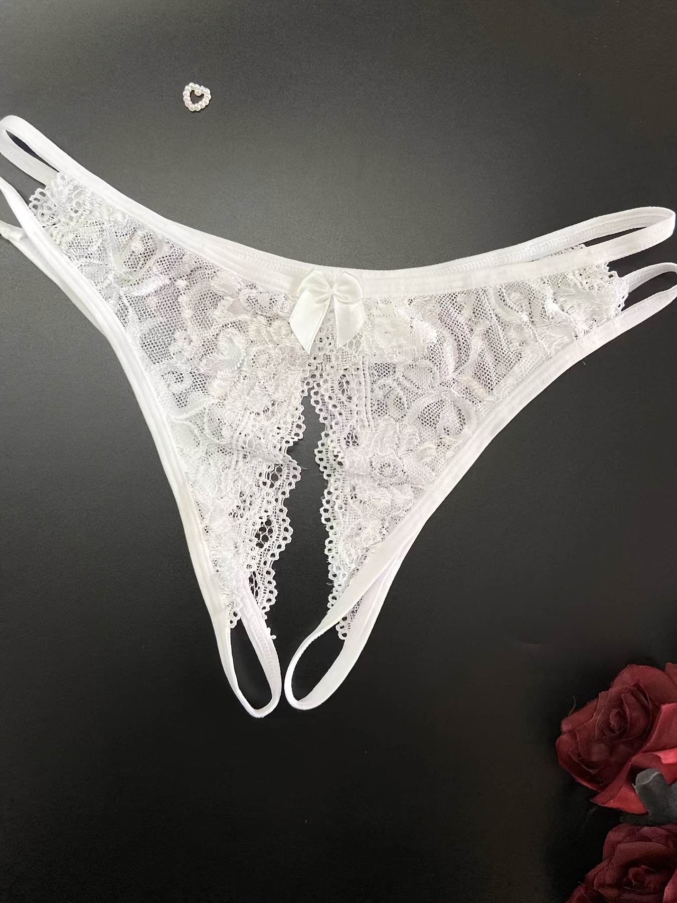 Women's Adult Sexy Floral Lace Open Crotch Mesh Panties - Temu Canada