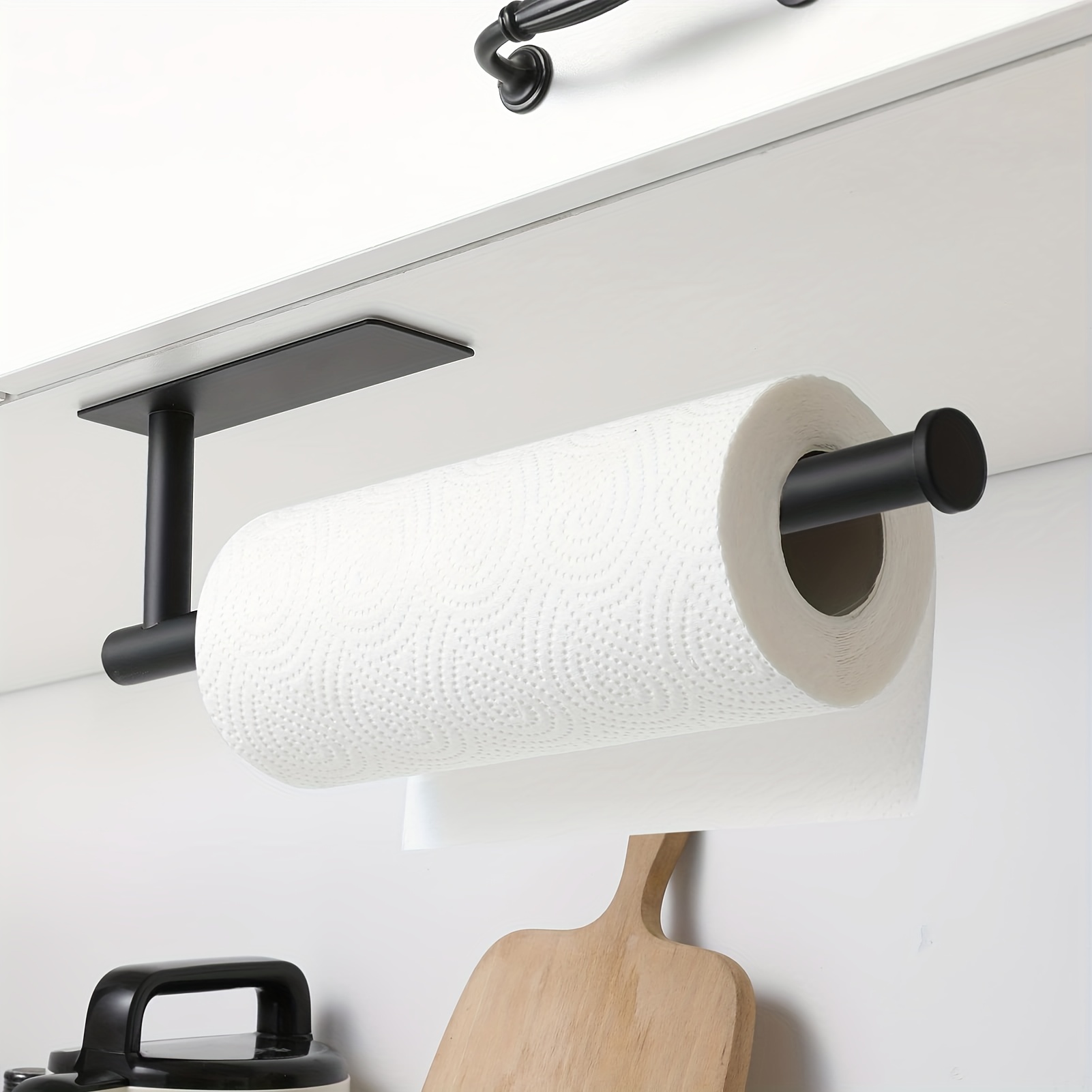1pc Matte Black Kitchen Under Cabinet Paper Towel Holder, Paper