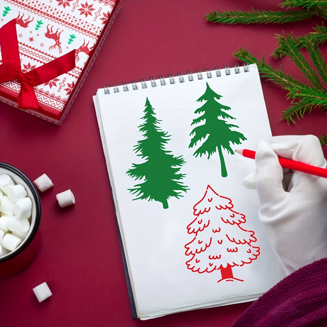 Grevosea 8 Pieces Pine Trees Stencils, Christmas Tree Small Stencils  Reusable Painting Stencils, Art Painting Templates Stencils for Painting on  Wood