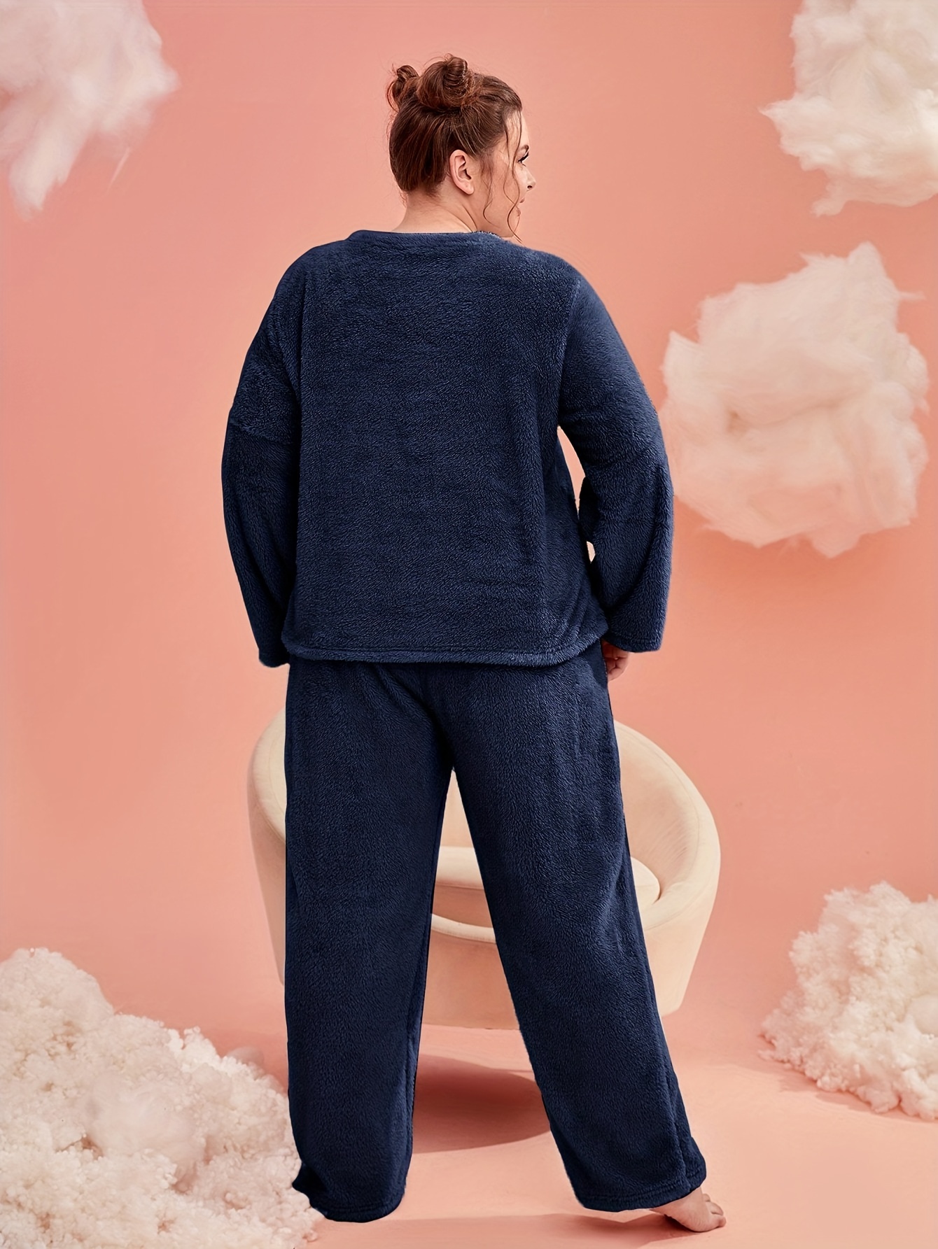 Fleece Pajamas Set Soft Top & Pants Winter Home Wear