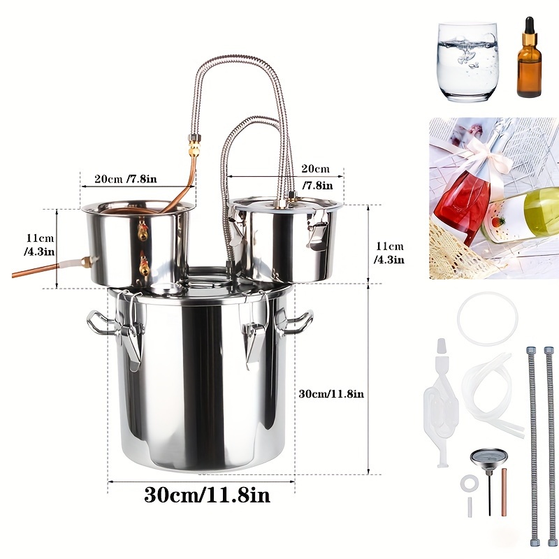 Alcohol Still, 3 Gallon, Stainless Steel Alcohol Distiller with Copper Tube  & Build-in Thermometer & Water Pump, Double Thumper Keg Home Brewing Kit