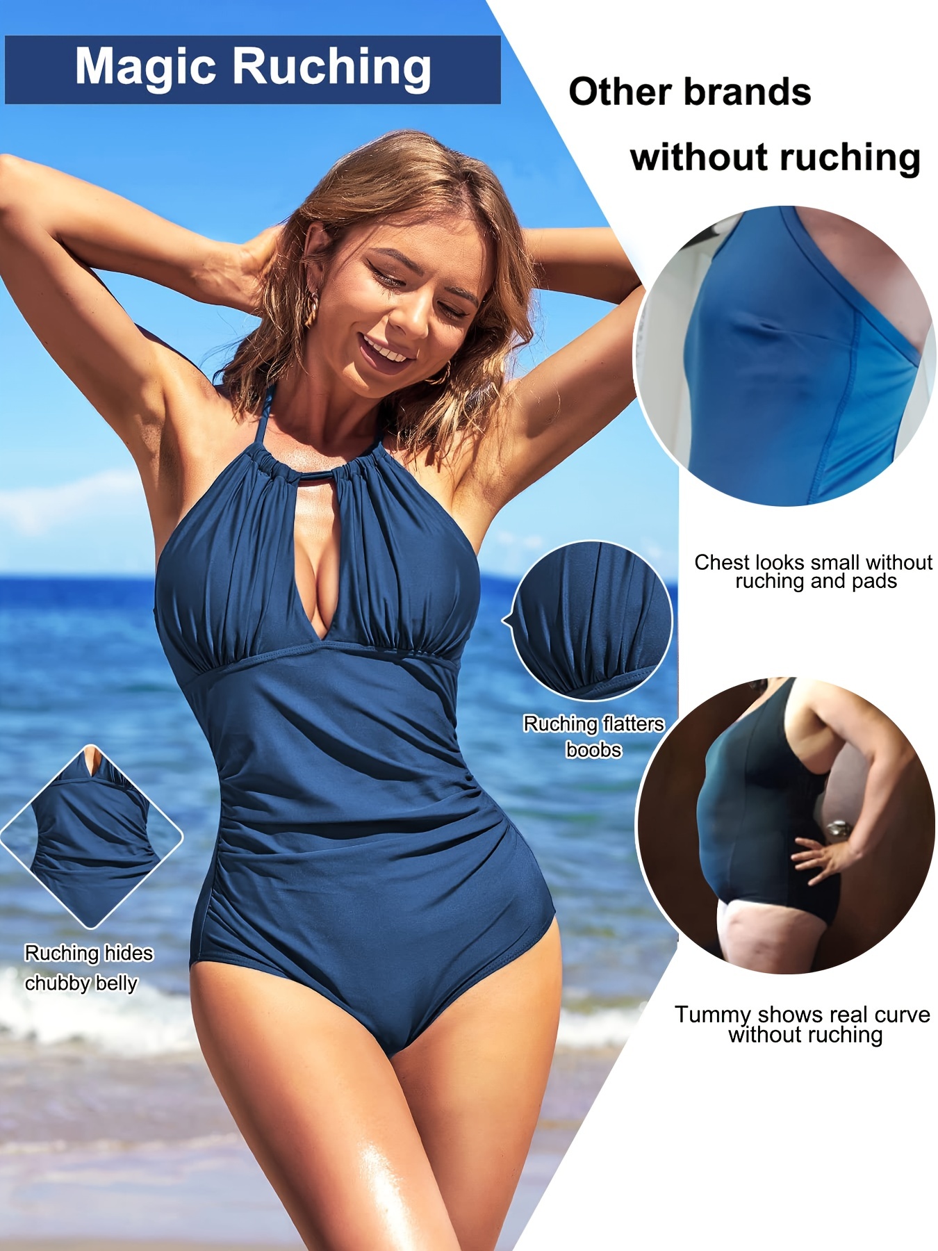 Solid Color Halter Two Ways Wear Swimsuit Ruched - Temu