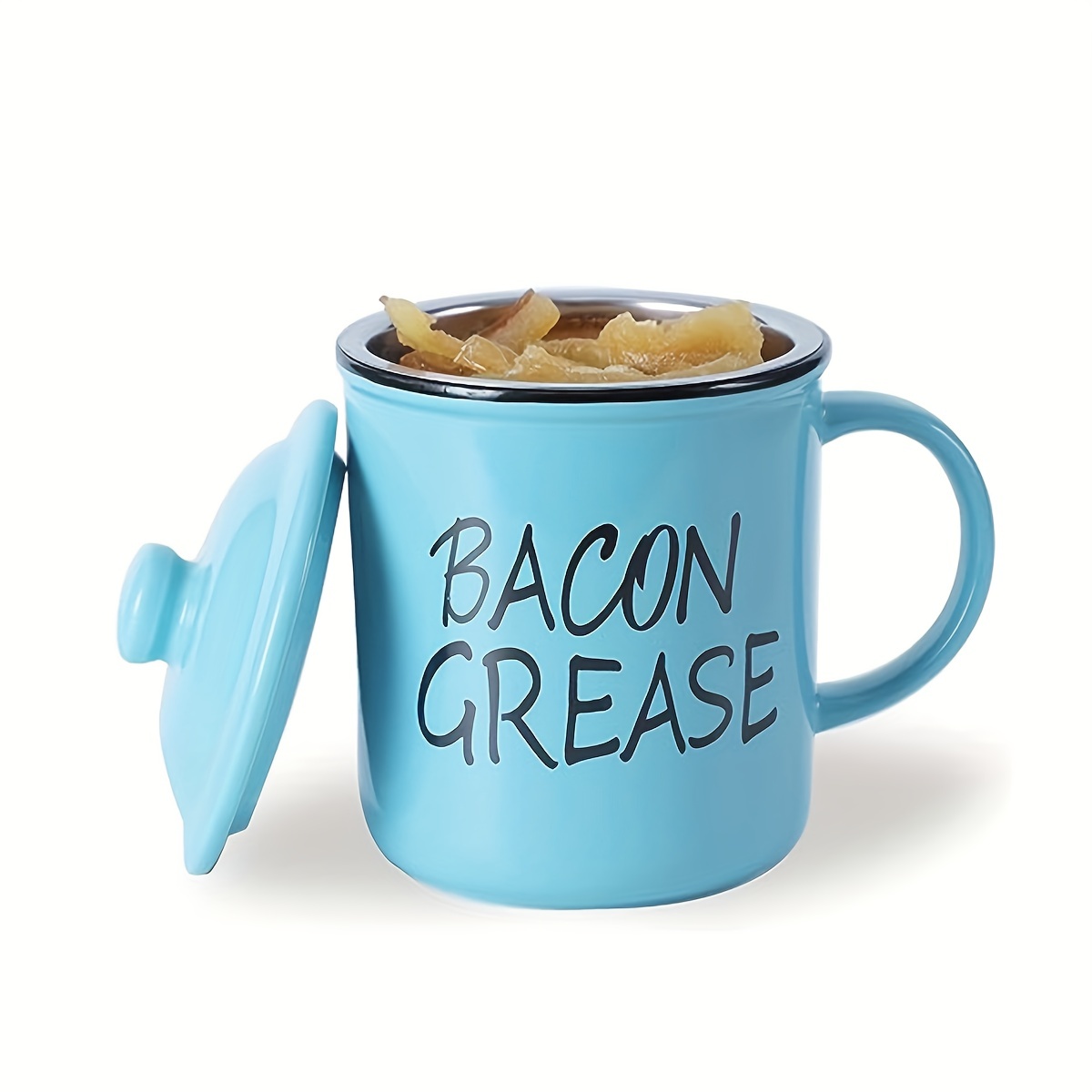 Ceramic Bacon Grease Container With Strainer And Lid, Bacon Grease