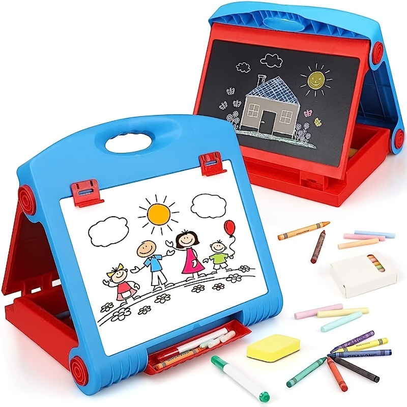  Portable Desktop Tabletop easel for kids, 2 Sided Dry Erase  Chalkboard & White Board, Dry Erase Easel for Kids, Art Easel set for  Toddler & Kids 3 4 5 6 7