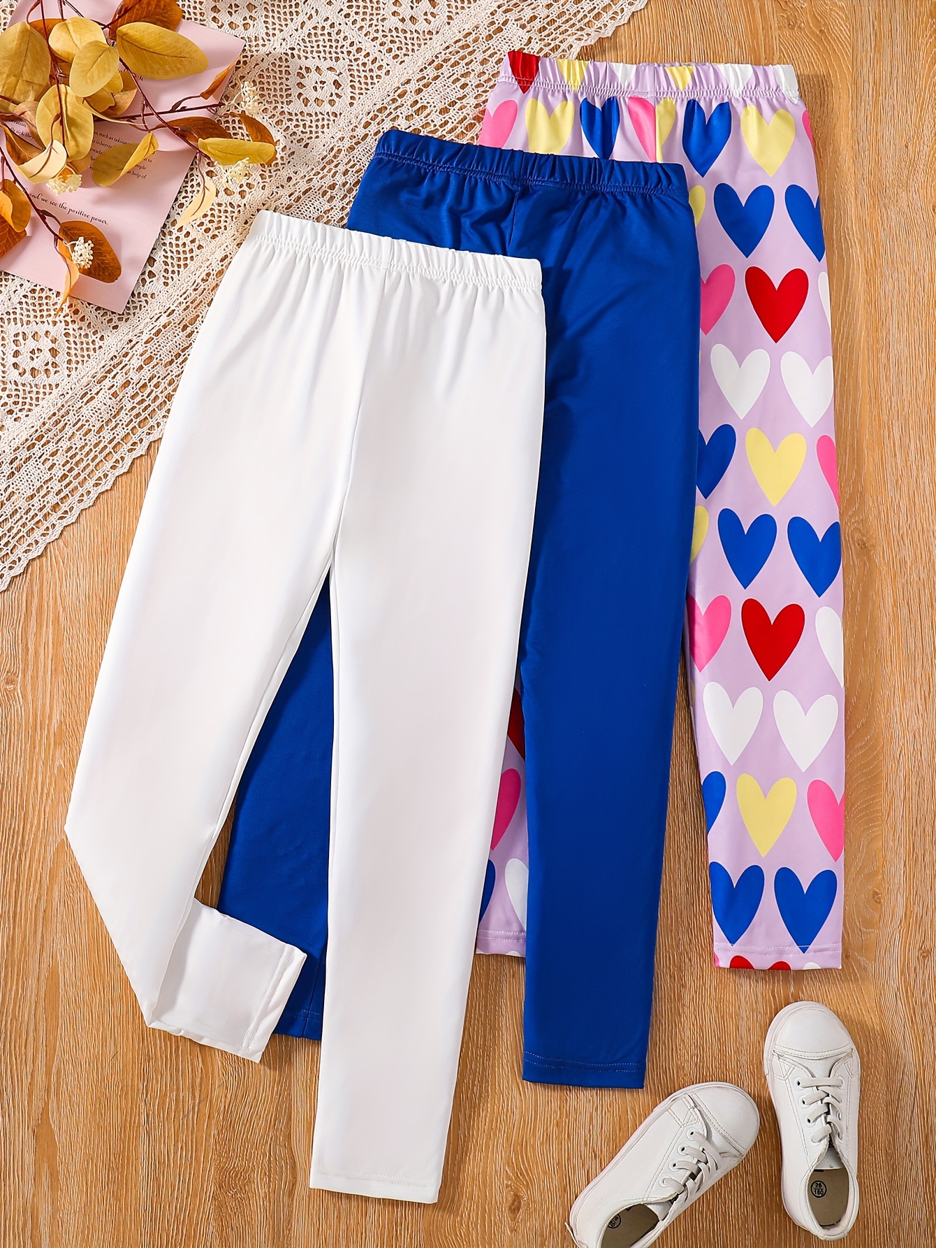 Girls Solid Heart Graphic Pants Set Comfy Leggings All - Temu