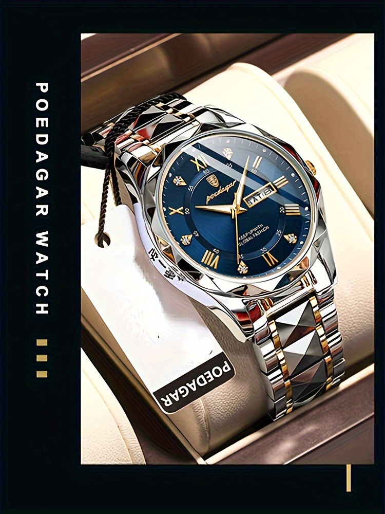 Reloj Hombre Acero Inoxidable Análogo Poedagar 816 Cuarzo - Azul