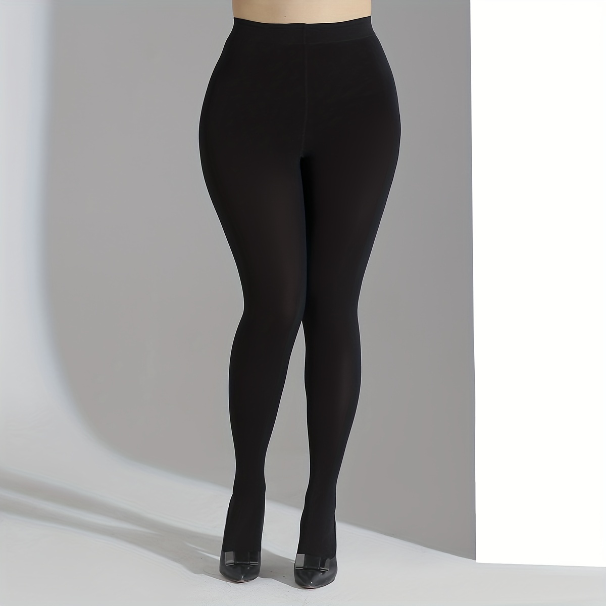 Opaque Black Tights High Waist Smooth Stretch Footed - Temu