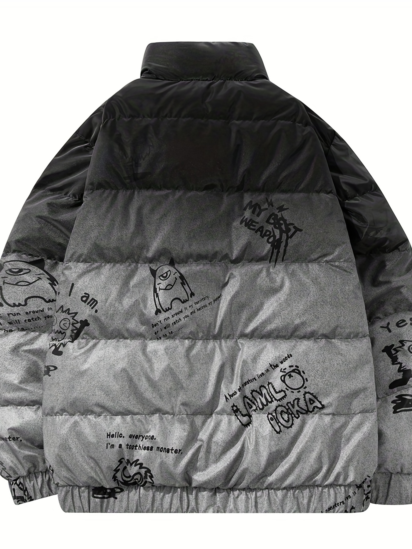 Chic Warm Pu Puffer Jacket Men's Casual Graffiti Graphic - Temu Canada