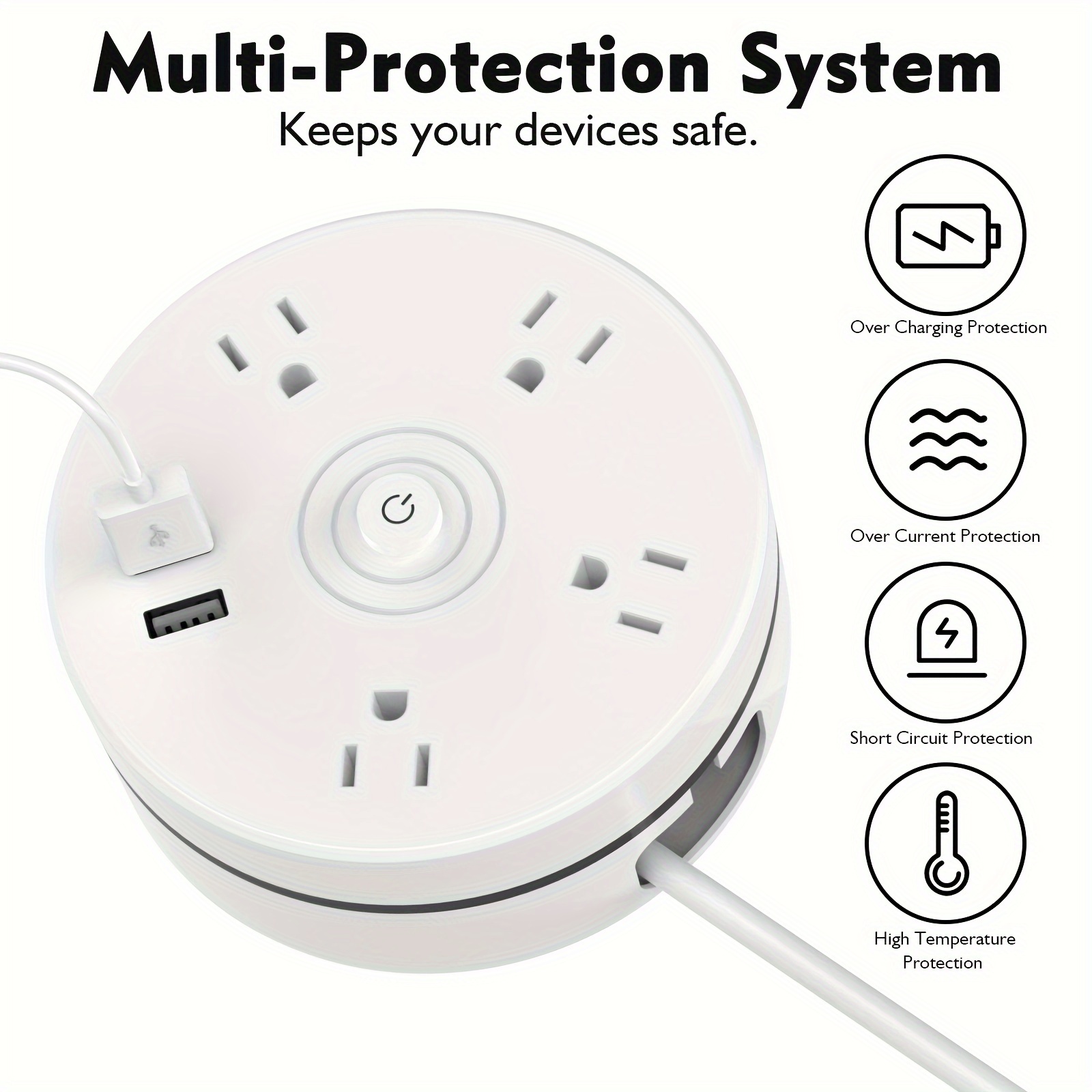 1pc U.S. Standard Pull-Out Receptacle, Retractable Flat Plug Power Strip  With 4 AC Outlets And 2 USB Ports, 6ft Extension Cord Reel, Essential For  Tra