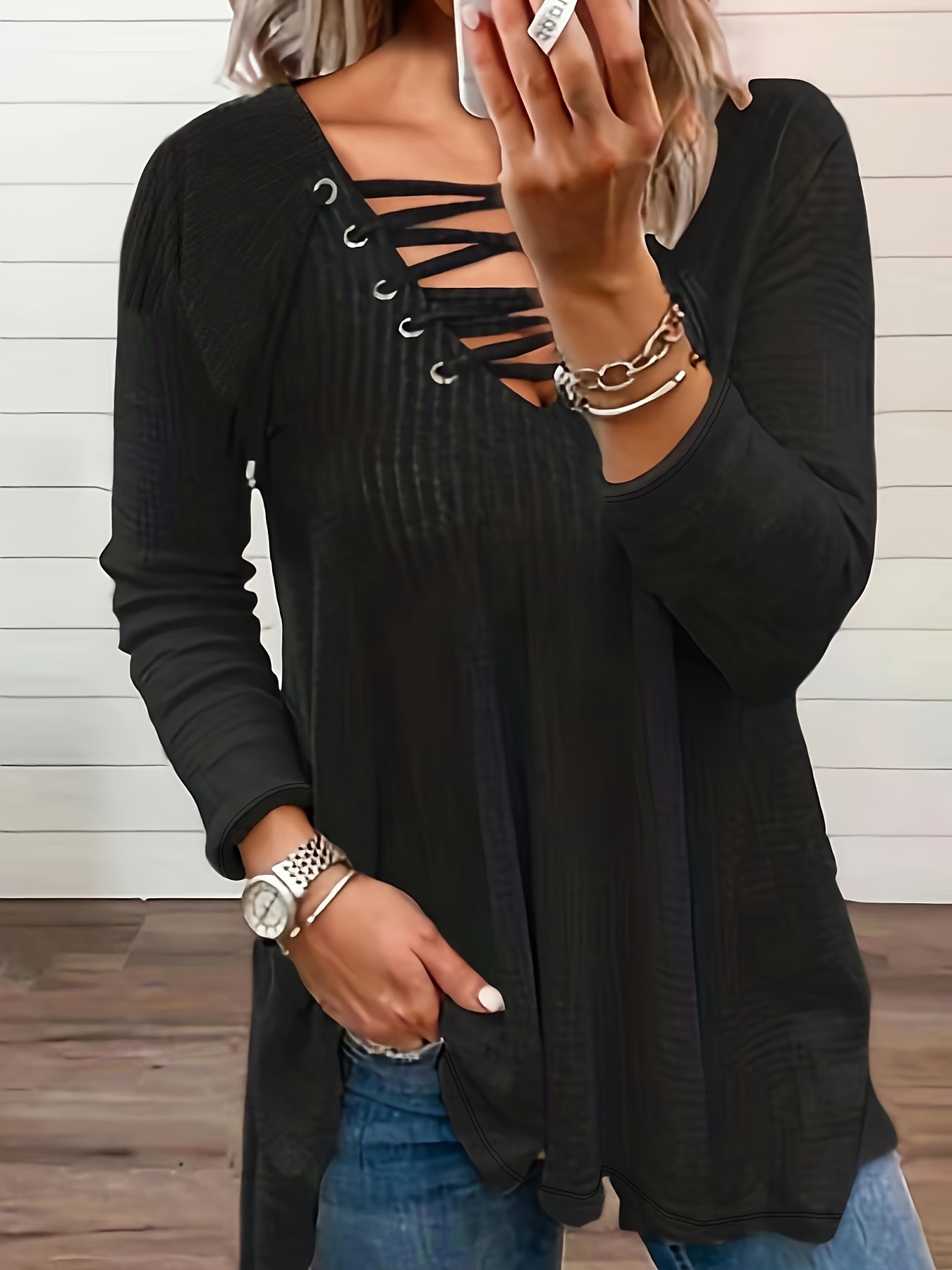 Women's Black Tall Lace Long Sleeved Bodysuit
