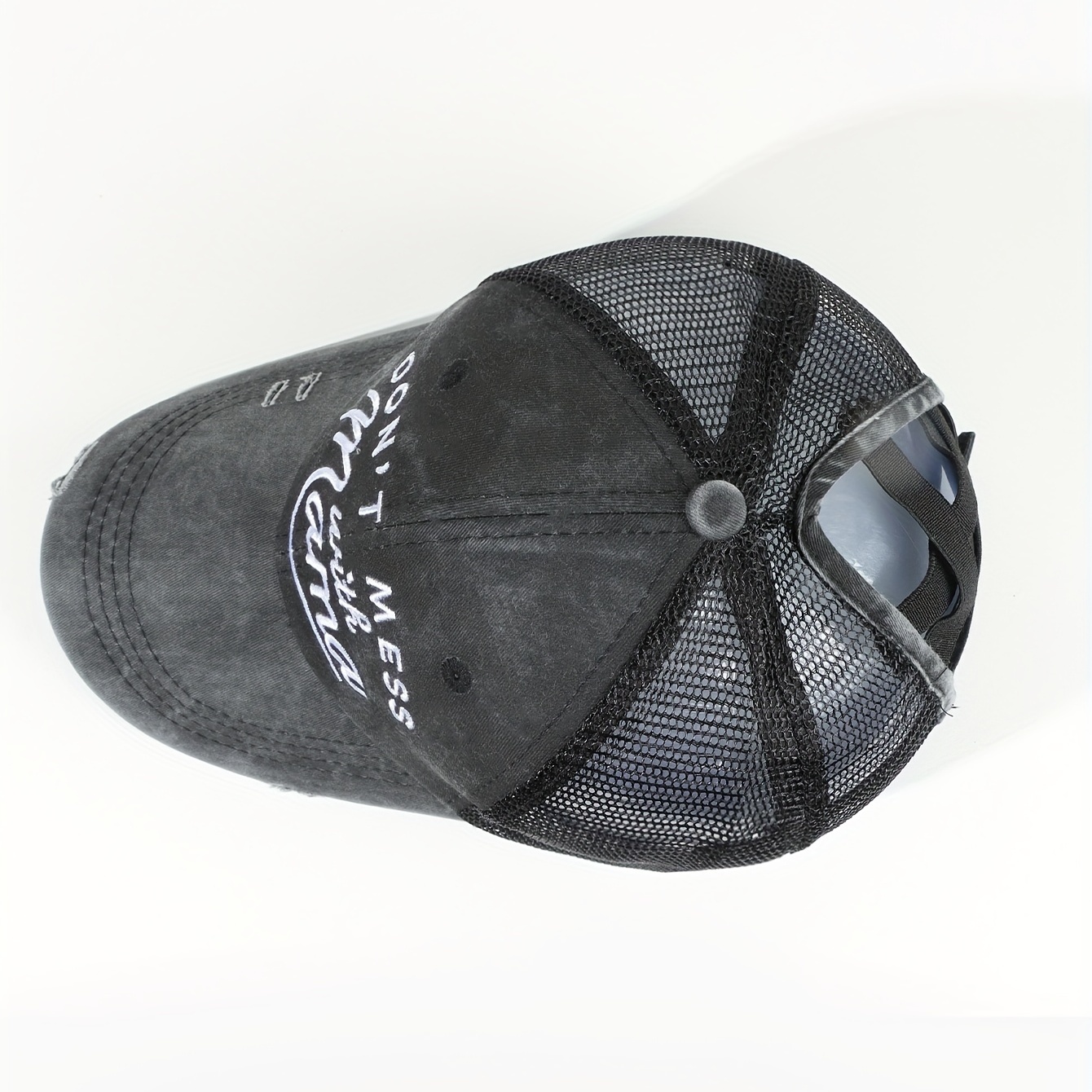 ripped ponytail embroidery baseball 't mess mom Temu Japan