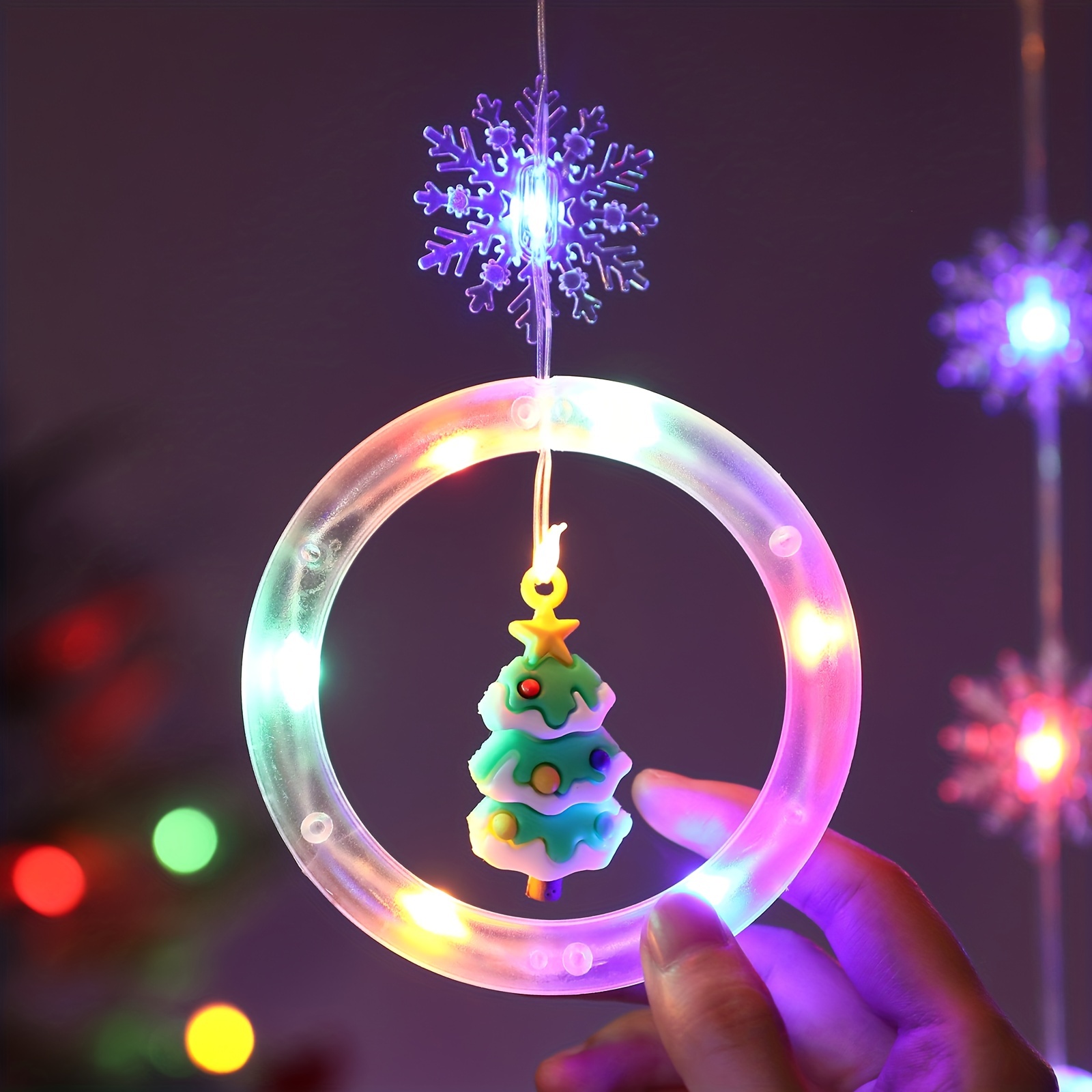 Éclairage de Noël - Guirlande lumineuse LED avec étoiles - Fenêtre avec  rideau