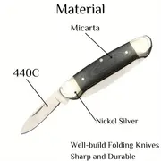 portable folding pocket knife high carbon s s blade micarta handle brass clip multifunctional edc knife for multitasking camping fishing hiking and outdoor activities details 2
