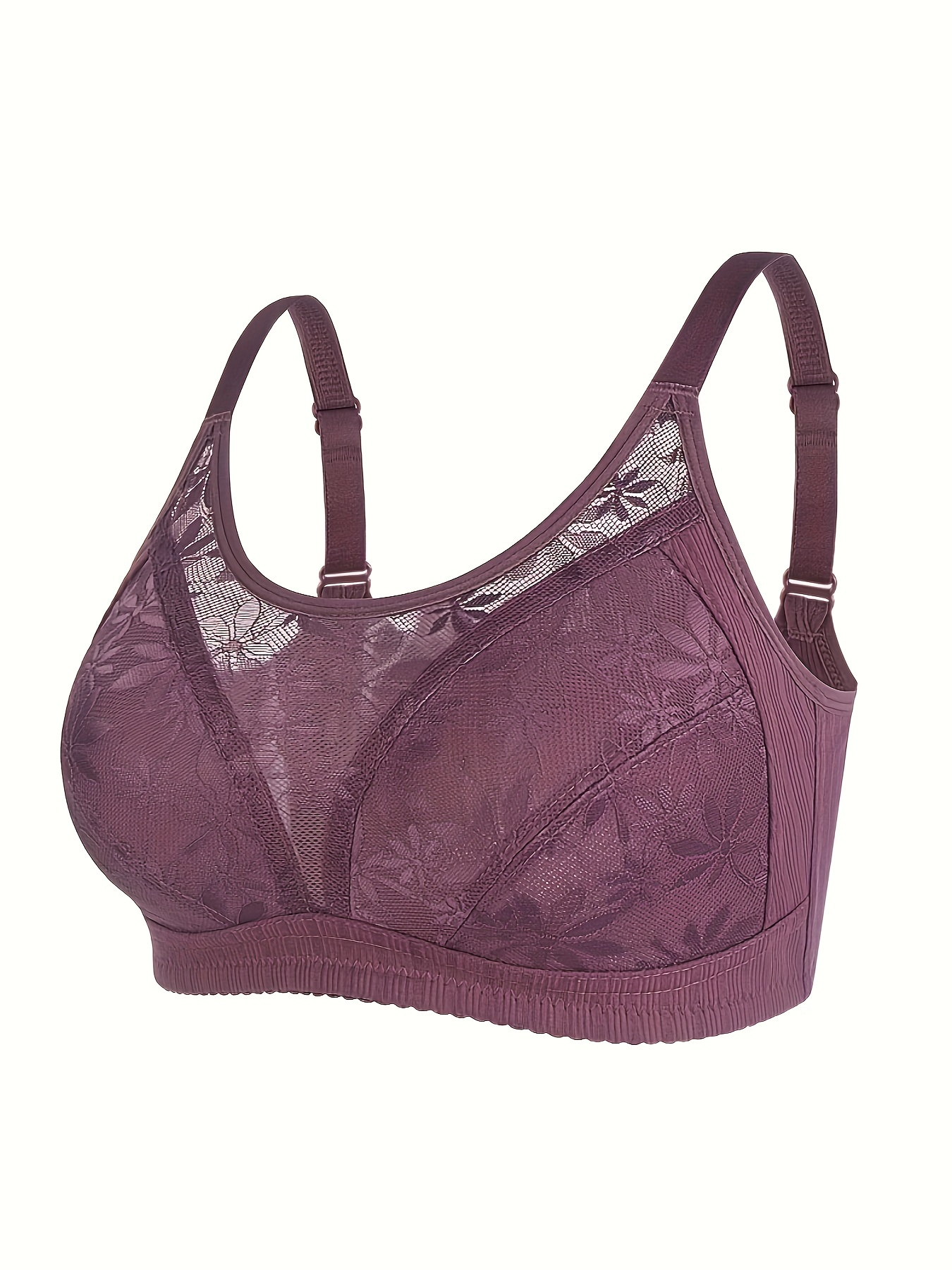 Contrast Lace Wireless Bra Comfy Breathable Full Coverage - Temu